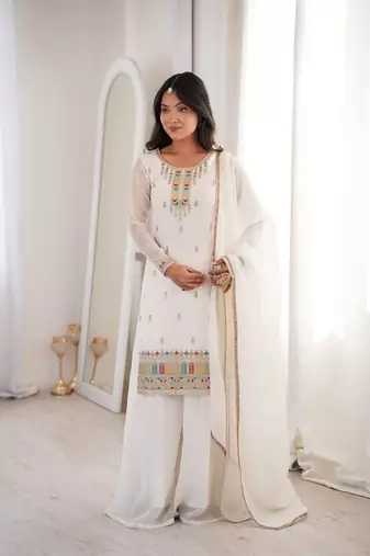 cream silk kurta sharara with dupatta