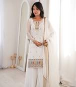 cream silk kurta sharara with dupatta