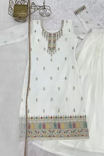 cream silk kurta sharara with dupatta