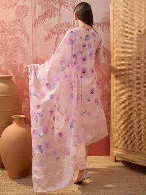 Women chanderi printed mauve kruta set 2