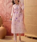 Women chanderi printed mauve kruta set