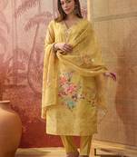 Women chanderi printed mustard kruta set