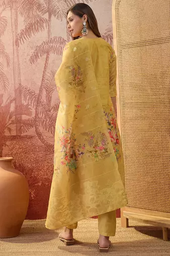 Women chanderi printed mustard kruta set