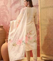 Women chanderi printed cream kruta set