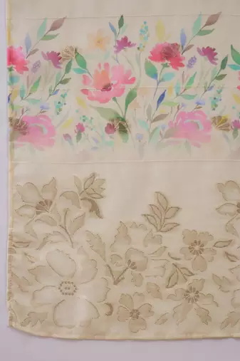 Women chanderi printed cream kruta set