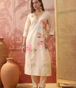 Women chanderi printed cream kruta set