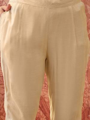 Women chanderi printed cream kruta set 3