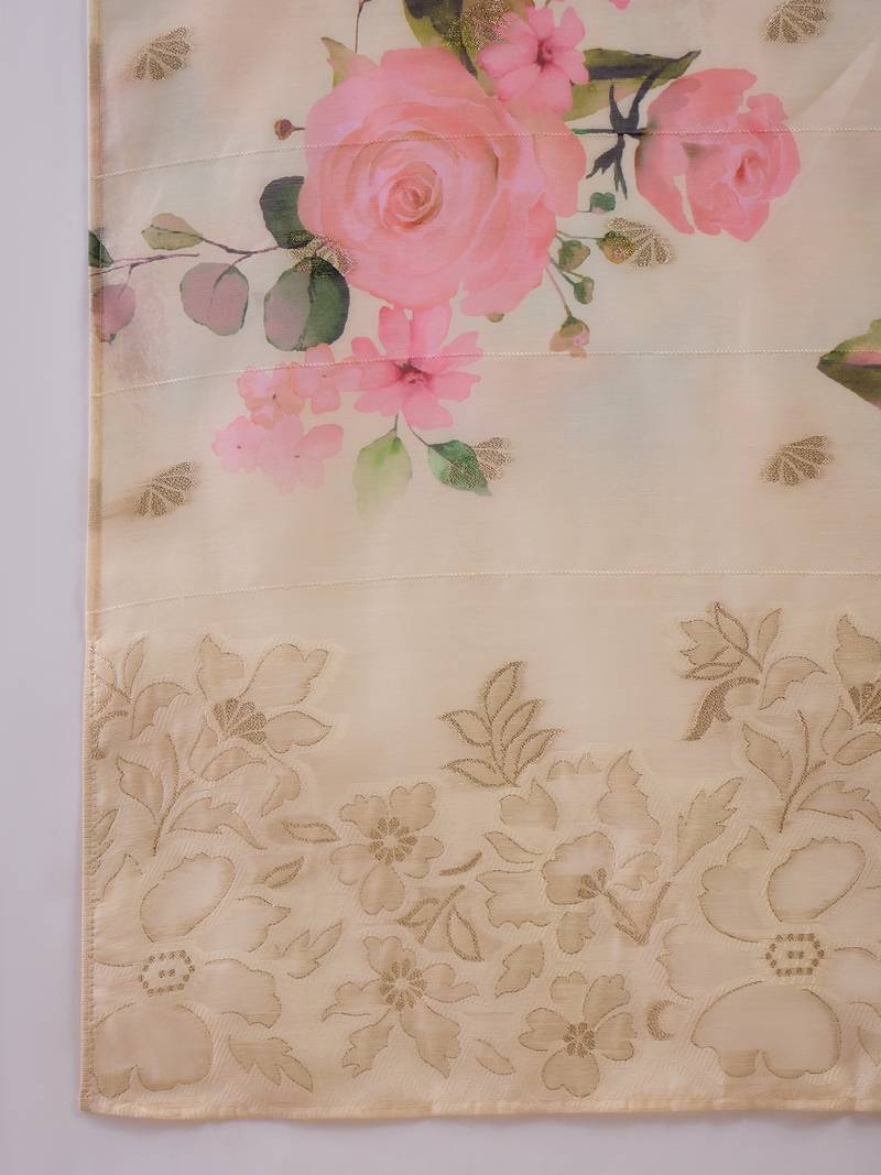 Women chanderi printed cream kruta set