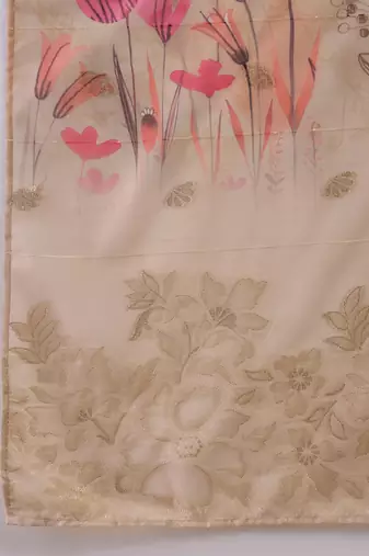 Women chanderi printed beige kruta set