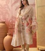 Women chanderi printed beige kruta set