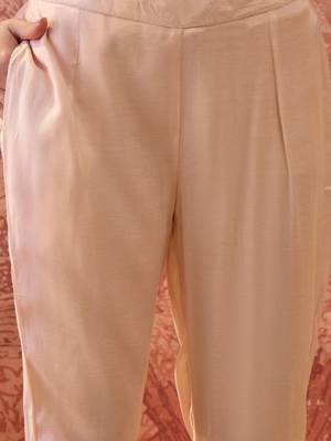 Women chanderi printed peach kruta set 5