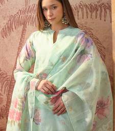 Women chanderi printed green kruta set