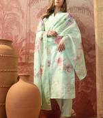 Women chanderi printed green kruta set