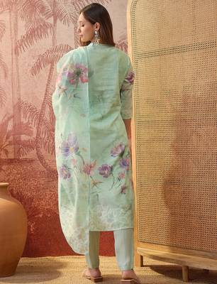 Women chanderi printed green kruta set 4
