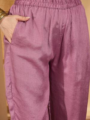 Women chinon silk blend embroidered purple kruta set 3