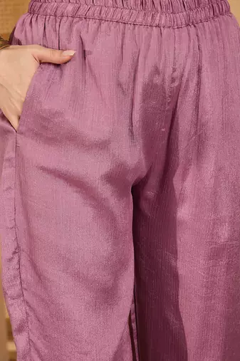 Women chinon silk embroidered purple kruta set