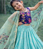 Fancy Chinon Silk Digital Printed Sky Blue Readymade Lehenga Choli