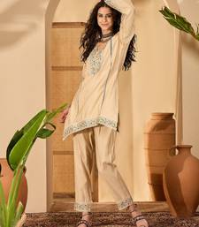 Women roman silk embroidered beige kruta set
