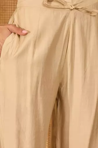 Women roman silk embroidered beige kruta set