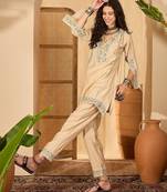 Women roman silk embroidered beige kruta set