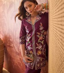 Women roman silk embroidery  purple kruta set