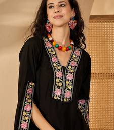 Women roman silk embroidered black kruta set