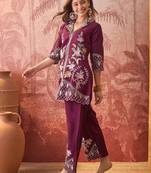 Women roman silk embroidery  purple kruta set