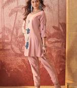 Women roman silk embroidery  pink kruta set