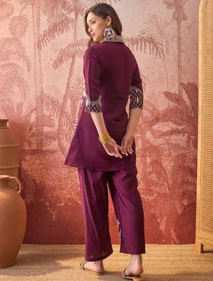 Women roman silk blend embroidery purple kruta set 5