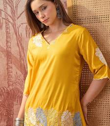 Women chinon embroidery  mustard kruta set