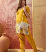 Women chinon embroidery  mustard kruta set