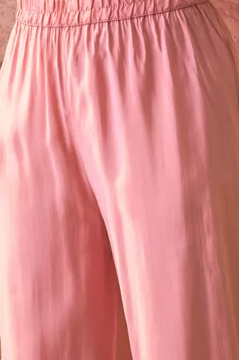 Women roman silk embroidery pink kruta set