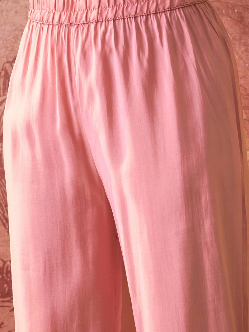 Women roman silk embroidery  pink kruta set