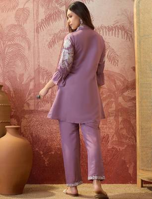 Women roman silk blend embroidery purple kruta set 5