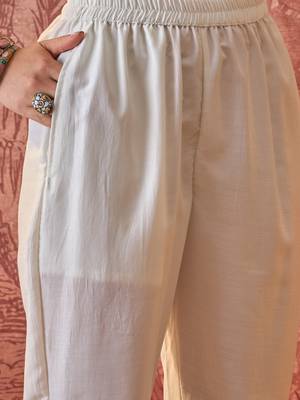 Women roman silk blend embroidery off white kruta set 2