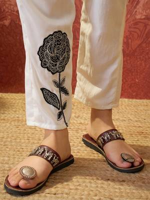 Women roman silk blend embroidery off white kruta set 5