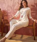 Women roman silk embroidery  off white kruta set