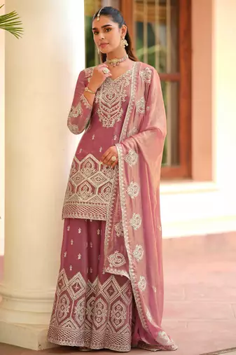 Magenta silk blend Salwar Kameez- Full stitched free size