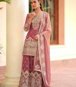 Magenta silk blend Salwar Kameez- Full stitched free size