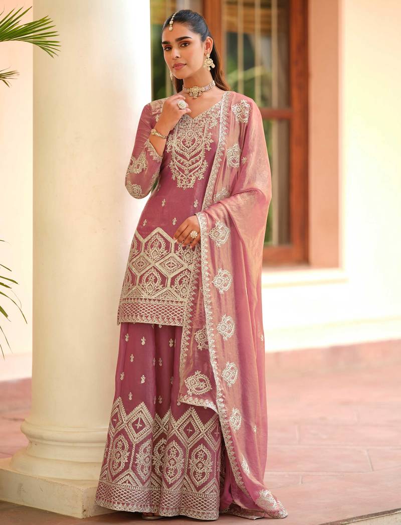 Magenta silk blend Salwar Kameez- Full stitched free size