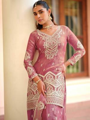 Magenta silk blend Salwar Kameez- Full stitched free size 2