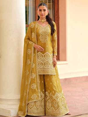 Mustard silk blend Salwar Kameez- Full stitched free size 1