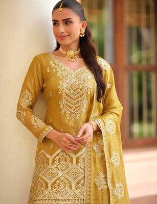 Mustard silk blend Salwar Kameez- Full stitched free size 2