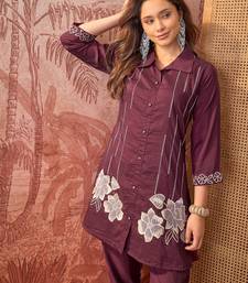 Women chinon embroidery  maroon kruta set