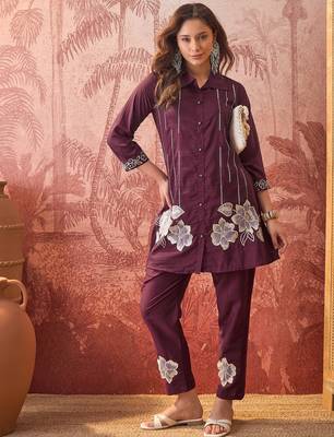 Women chinon embroidery maroon kruta set 1