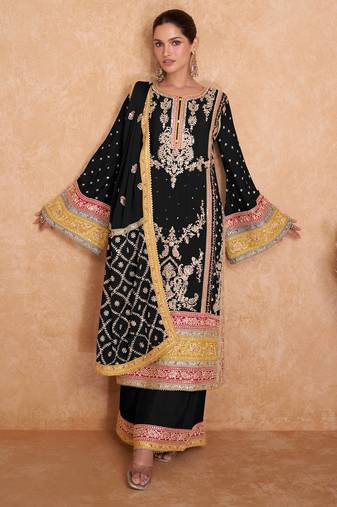Black chiffon Salwar Kameez- Full stitched free size