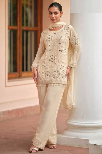 Beige georgette Salwar Kameez- Full stitched free size