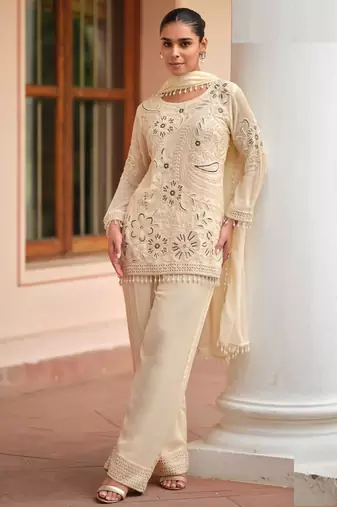 Beige georgette Salwar Kameez- Full stitched free size