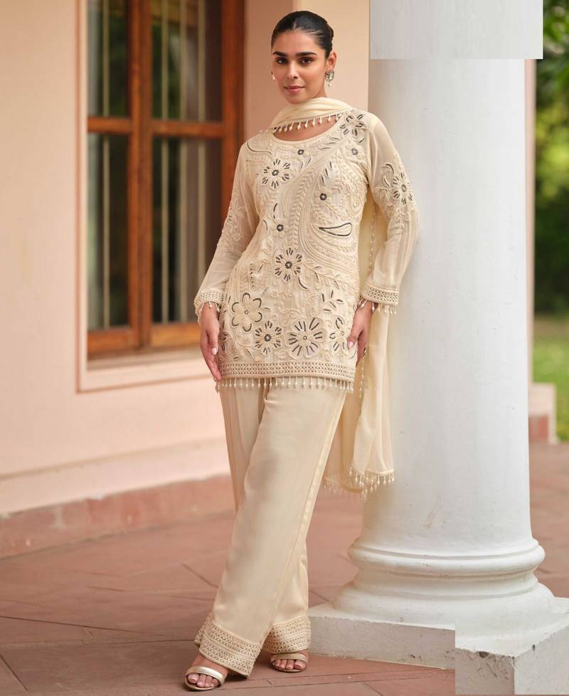 Beige georgette Salwar Kameez- Full stitched free size
