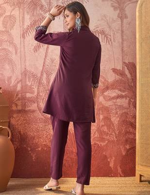Women chinon embroidery maroon kruta set 5